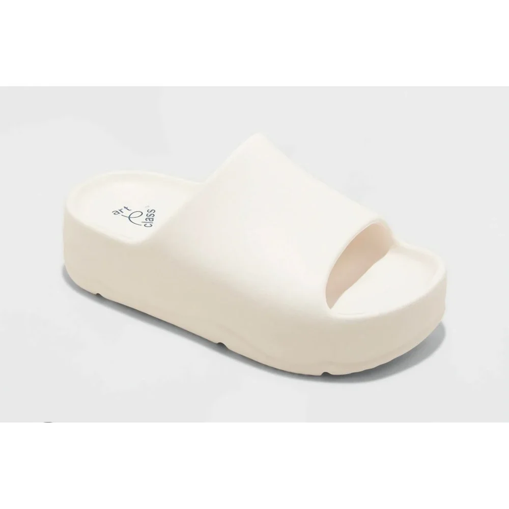 Art Class Edie Kids Platform Slide Sandals Off White Cream Size 2 NEW
